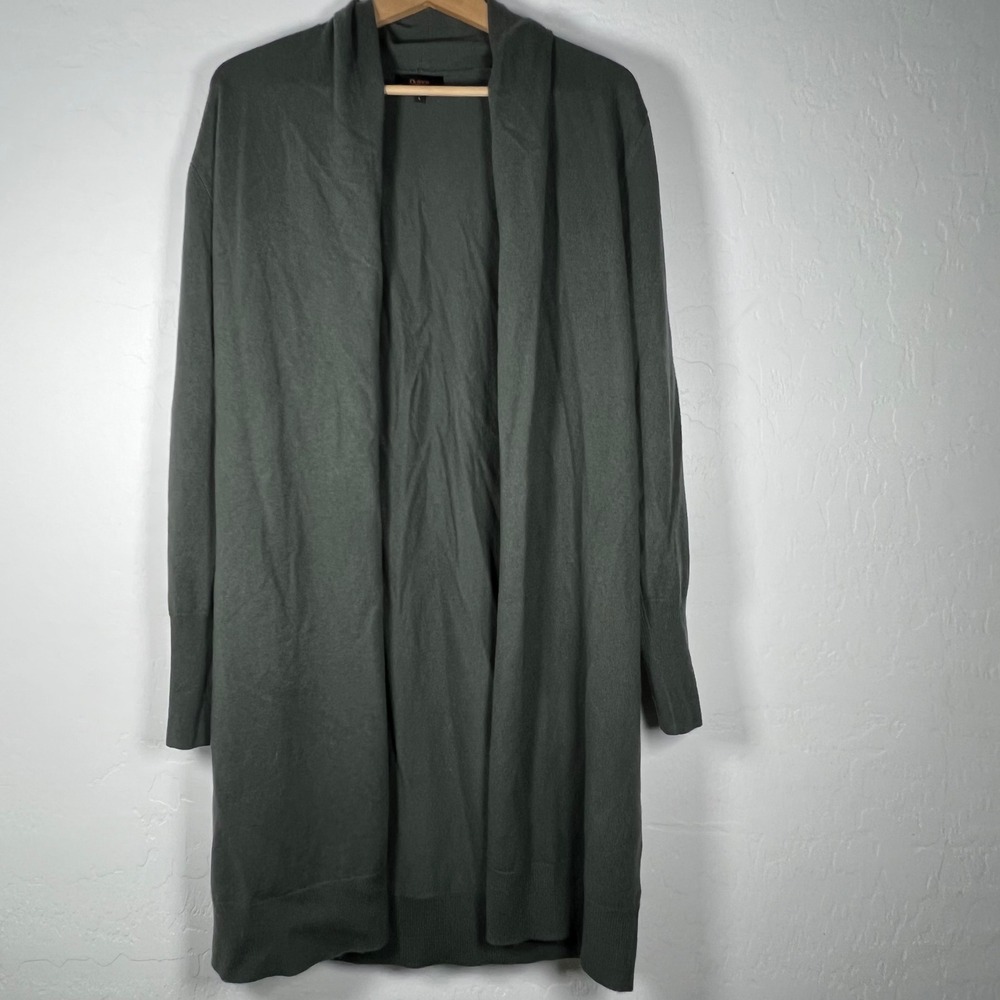 Quince 100% Mongolian Cashmere Longline Open Front Cardigan Olive Green Large